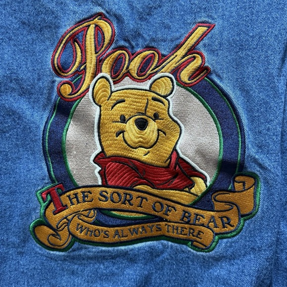 Vintage Disney Store Winnie The Pooh Denim Bomber Varsity Jacket Size‎ Large - Picture 1 of 6